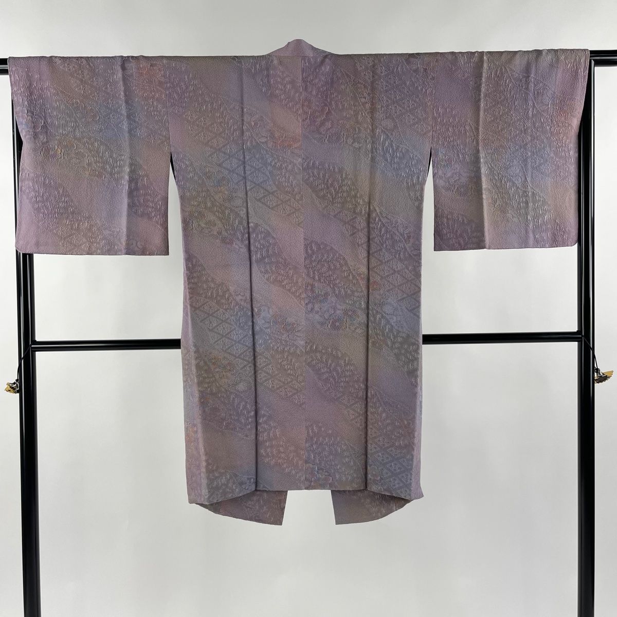 道行 身丈101.5cm 裄丈67cm M 和装コート 都衿 地紋 ぼかし 灰紫 正絹
