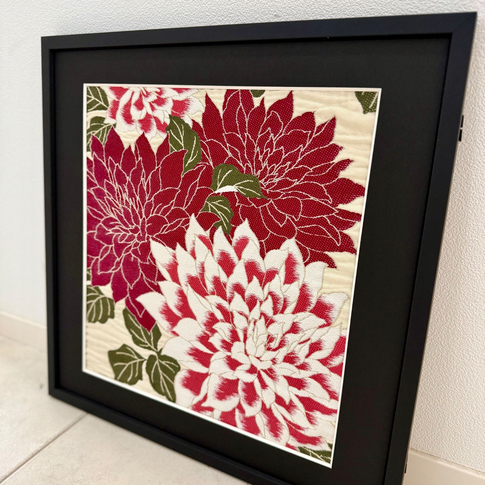 京都帯屋さん フレーム入りシルク織物アート ふくれ洋花