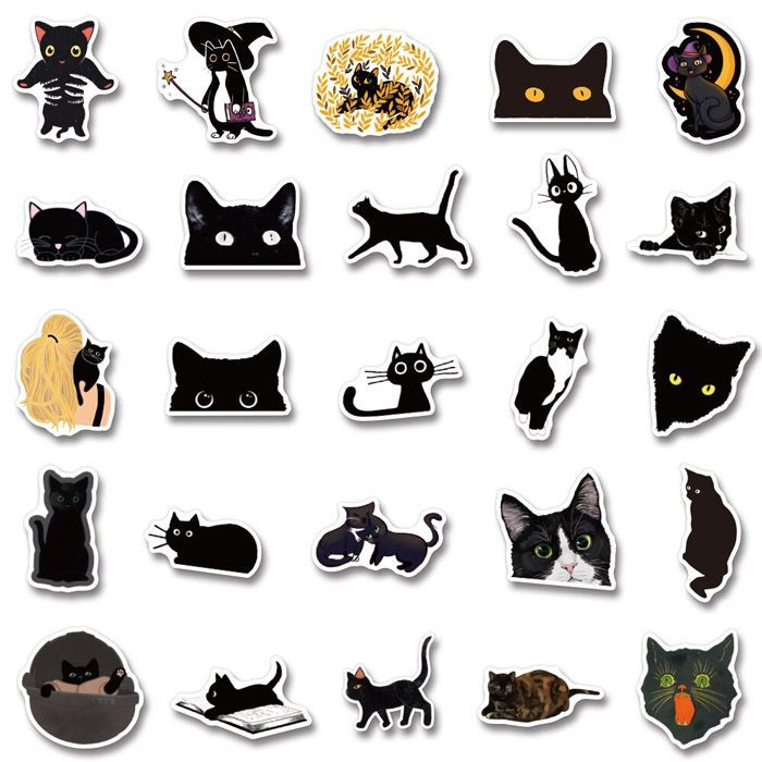 100枚 ステッカー 猫 黒猫 ネコ イラスト 防水 耐水 シール 詰め合わせ 1149