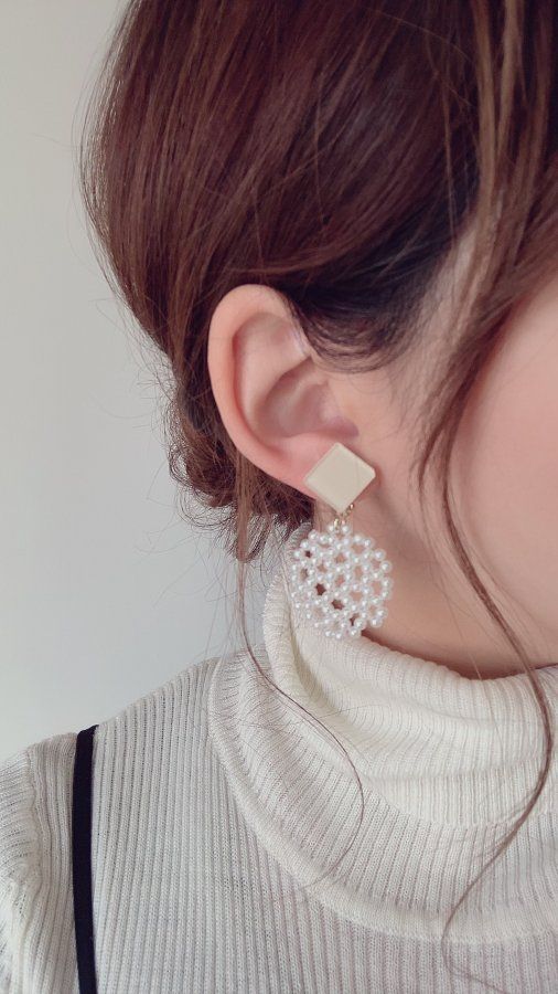 Color square × circle pierce/earring(Ivory)