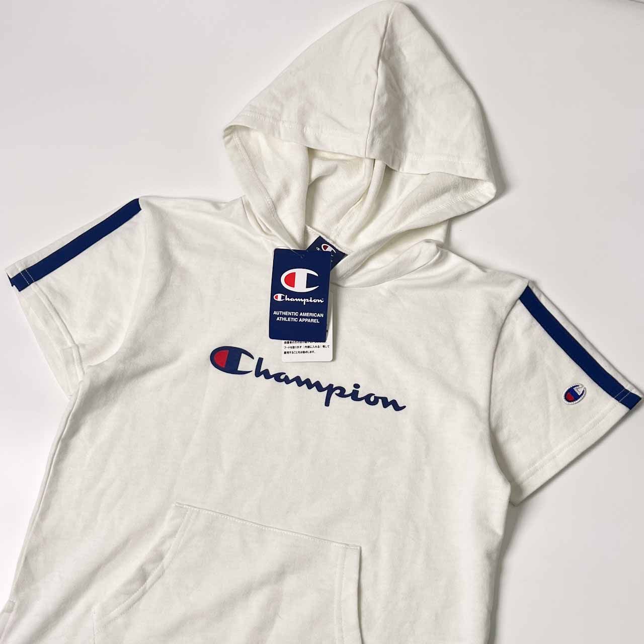 新品 タグ付き Champion チャンピオン フード付き 半袖 パーカー 160 