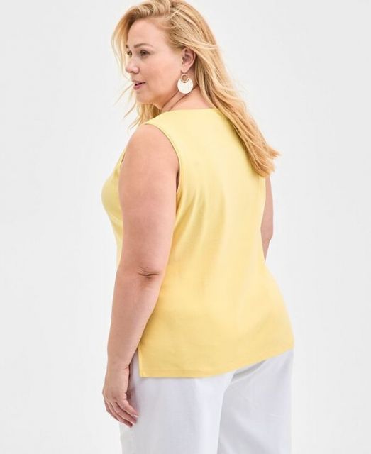 売れ筋商品|||スタイルアンドコー カットソー トップス レディース Plus Size Boat-Neck Knit Tank Top, Exclusively at Macy's Calm Daffodil 送料無料】 スタイルアンドコー レディース シャツ トップス