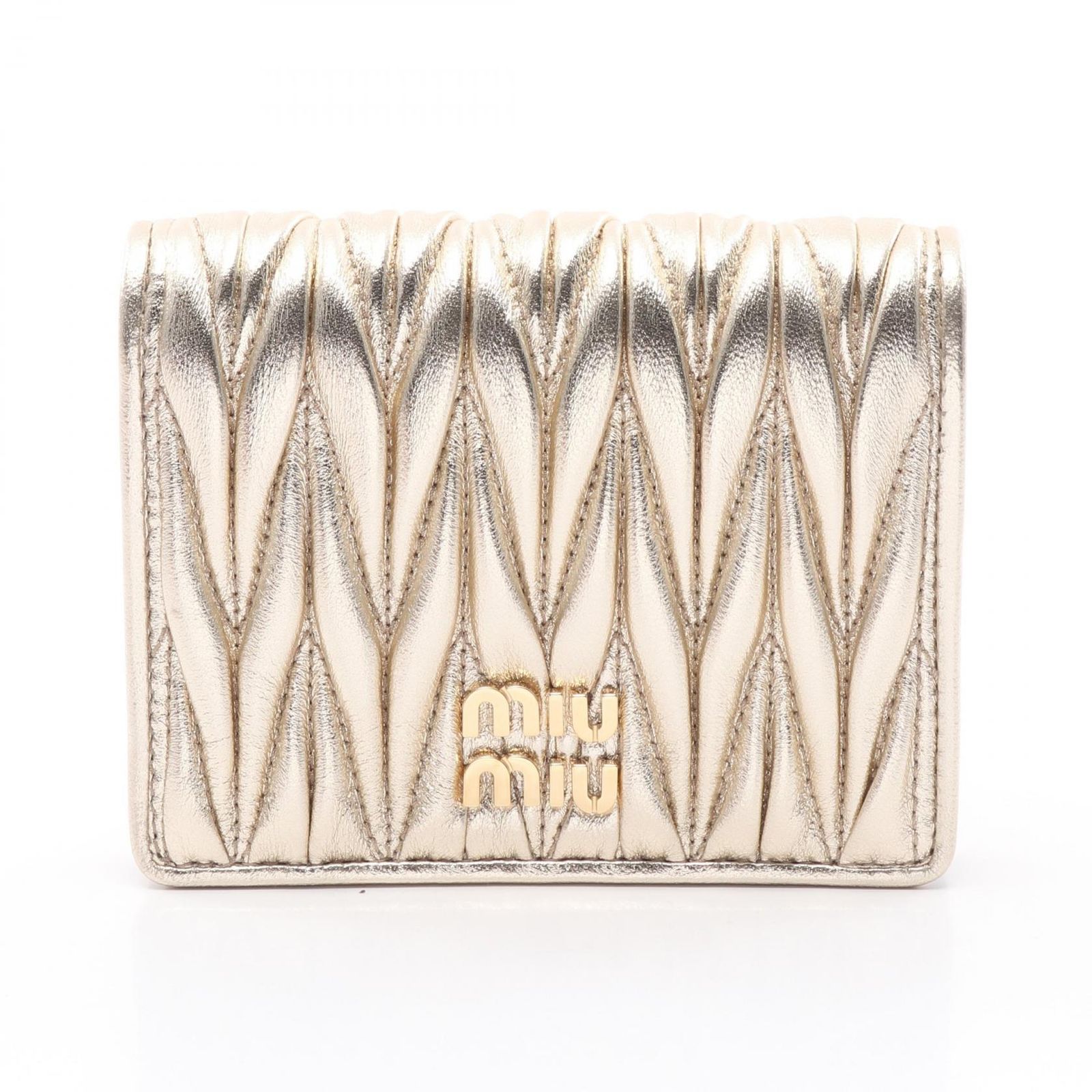 ミュウ ミュウ Miu Miu 二つ折り財布 MATELASSE マテラッセ 5MV204AFPPF0846 ゴールド レザー マテラッセ 二つ折り財布 レディース