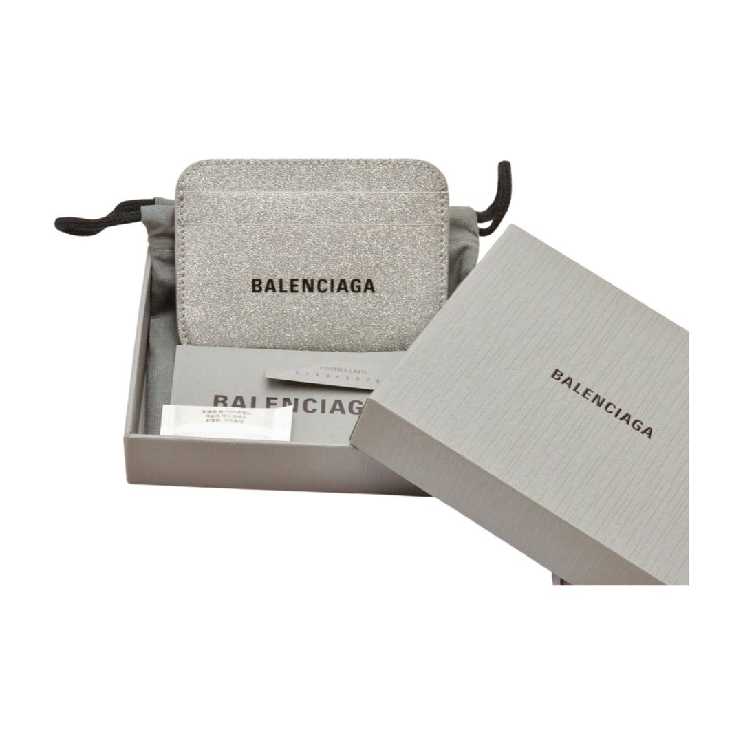 バレンシアガ BALENCIAGA カードケース シルバー 593812 イタリア製 ラメ ×レザー 付属品 箱 保存袋 レディース F-YA963