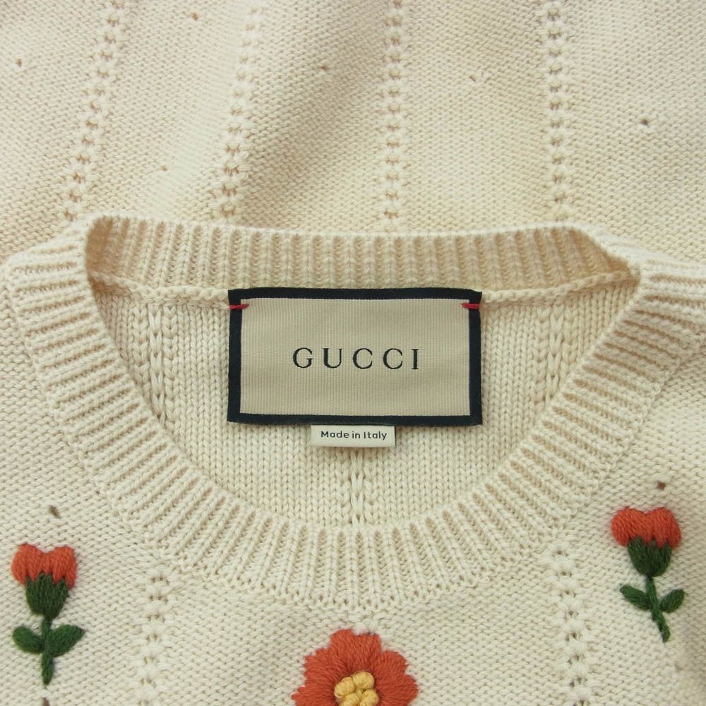 GUCCI グッチ 653328 ウール フローラル  ニット セーター トップ ベージュ系 S【中古】 GUCCI - GUCCI グッチ 653328 ウール フローラル ニット セーター