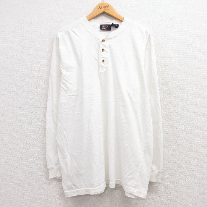XL/古着 長袖 ビンテージ Tシャツ メンズ 00s 無地 コットン ヘンリーネック 白 ホワイト 24feb13 中古