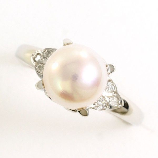 PT900 リング ring 指輪 15号 パール 真珠 約8mm ダイヤ 0.04 総重量約4.2g