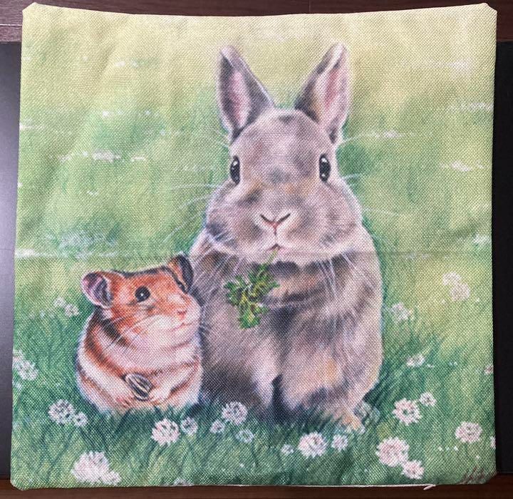 クッションカバー うさぎ柄 ウサギ クッション コットン ネザーランドドワーフ ホーランドロップ ミニウサギ リネン 綿 麻 トレンド ネザーランドドワーフ