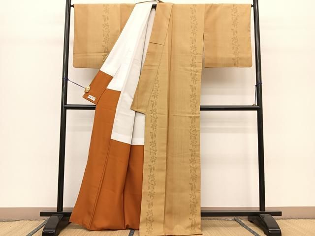 平和屋着物○結城紬 奥順 はたおり娘 100亀甲 飛び亀甲 更紗花間道