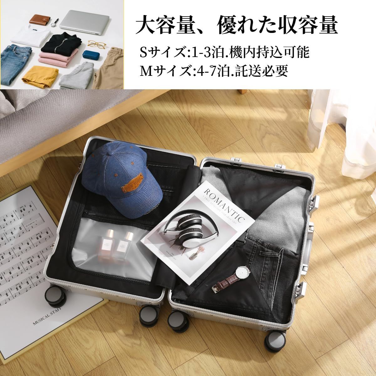  軽量 耐衝撃 大容量 海外旅行 静音キャスター キャリーバッグ 出張 大型 機内持ち込み おしゃれ TSAロック オールアルミ合金 ブラックS 20 キャリーケース アルミ合金ボディ inch 35 x 21 56 cm スーツケース TAIVINN その他 旅行かばん 小分けバッグ