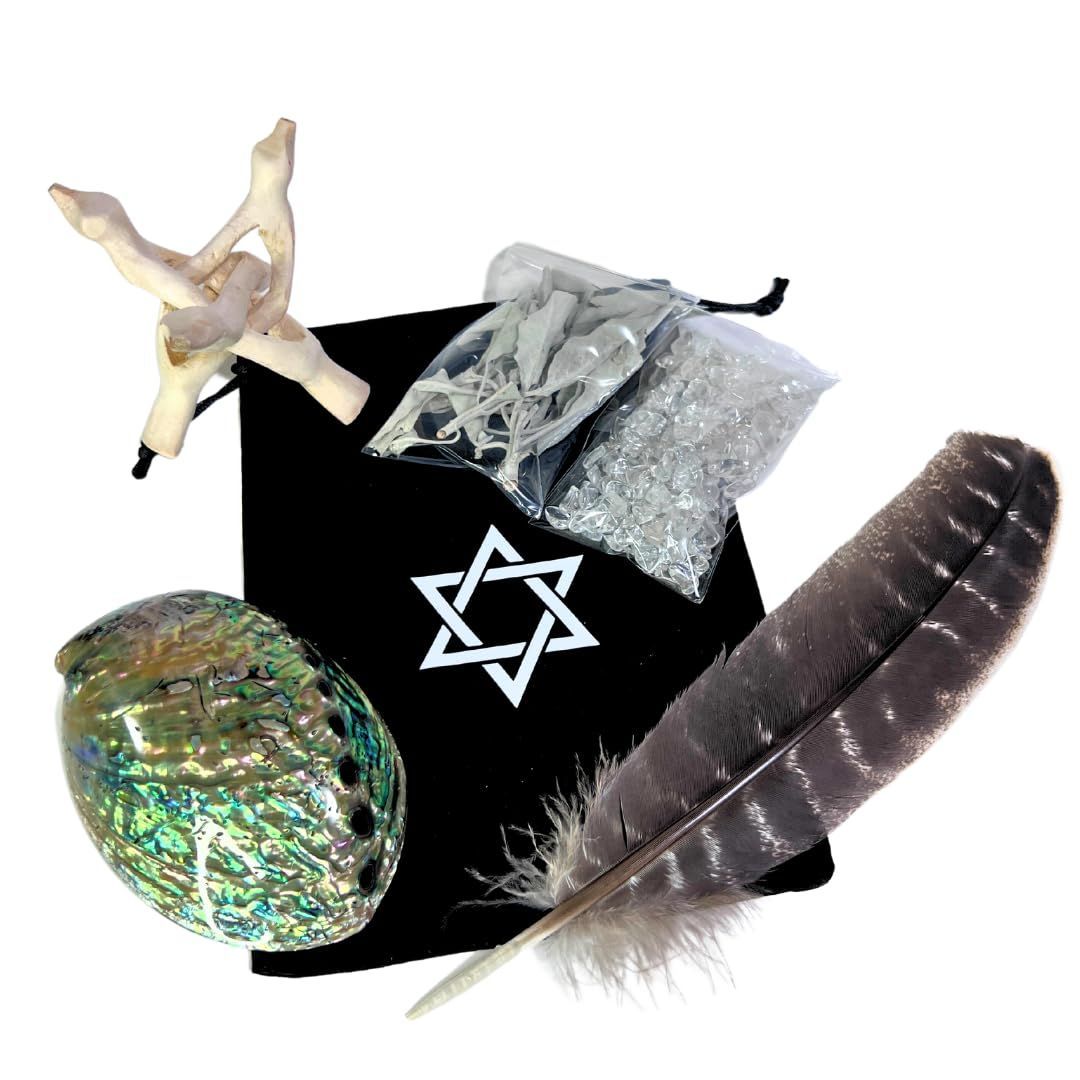 アバロンシェル ホワイトセージ 浄化６点セット ワイルドターキーの羽根 ヒマラヤさざれ石 木製コブラスタンド 浄化セット