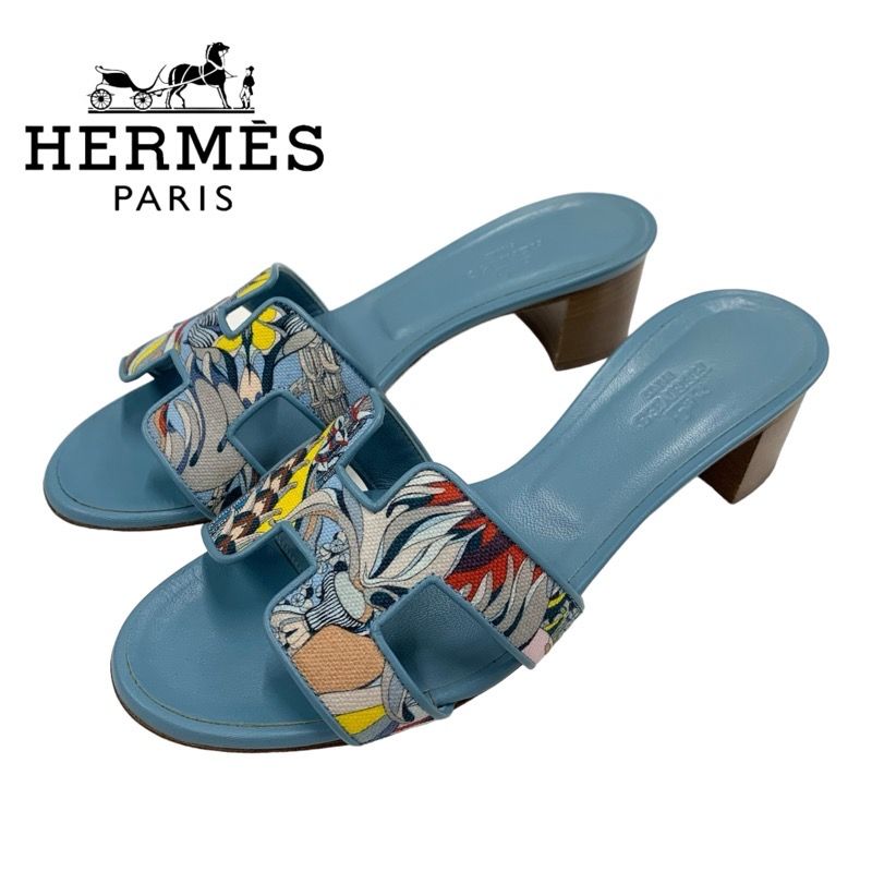 エルメス HERMES オアジス サンダル 靴 シューズ キャンバス レザー 
