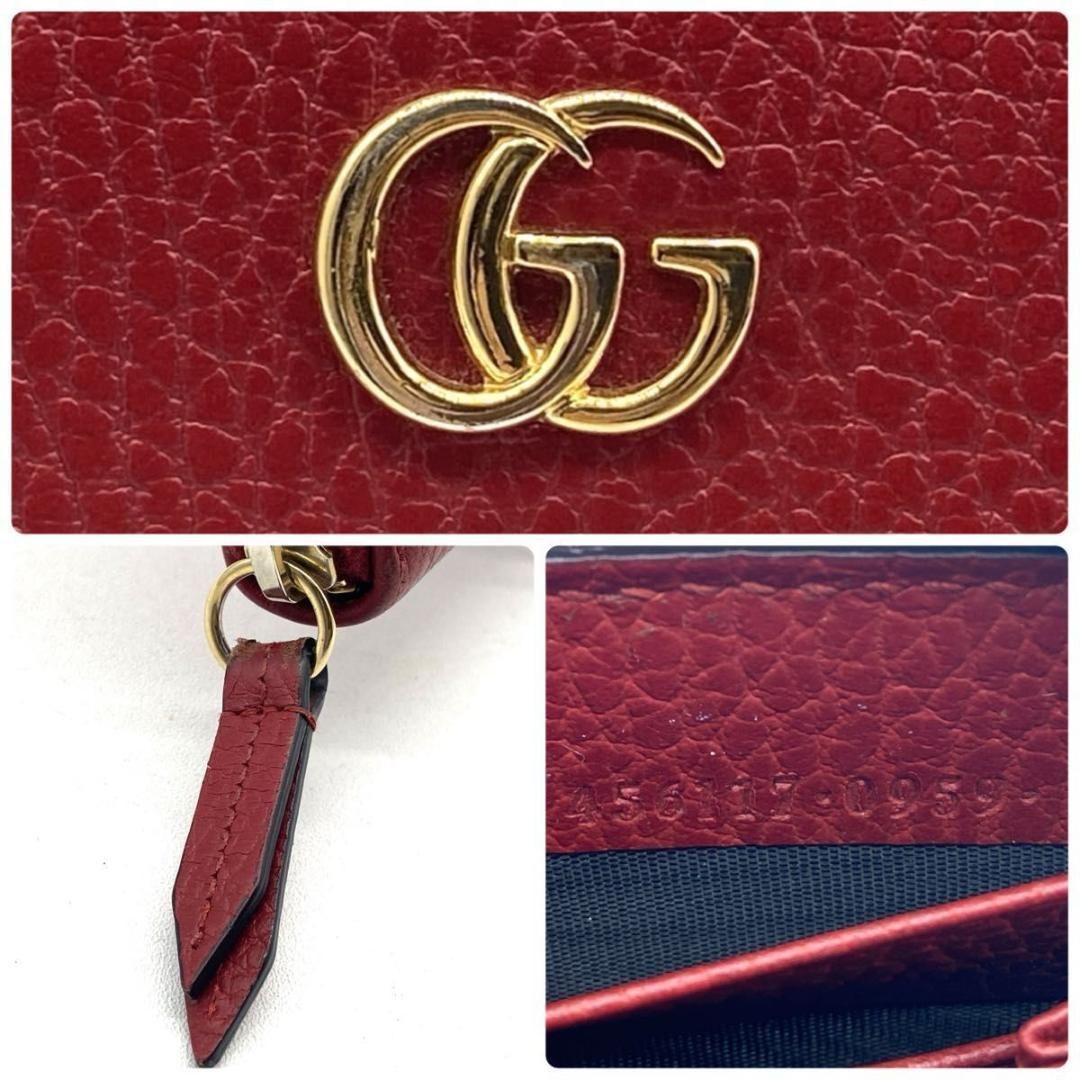 ✨極美品✨GUCCI 　マーモント　長財布　ラウンドファスナー　シボ革　レッド ✨極美品✨GUCCI マーモント 長財布 ラウンドファスナー シボ革