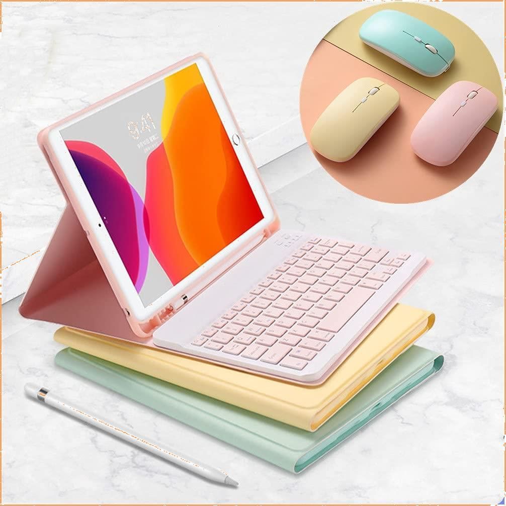 レディース iPad mini キャンディーカラー 5 アイパッド かわいい mini 4 キーボードケース 分離式 カラーキーボード付き iPadMini4 カバー ペンシル収納可能 iPadMini5 女性 人気 マウス付き (霧ブルー