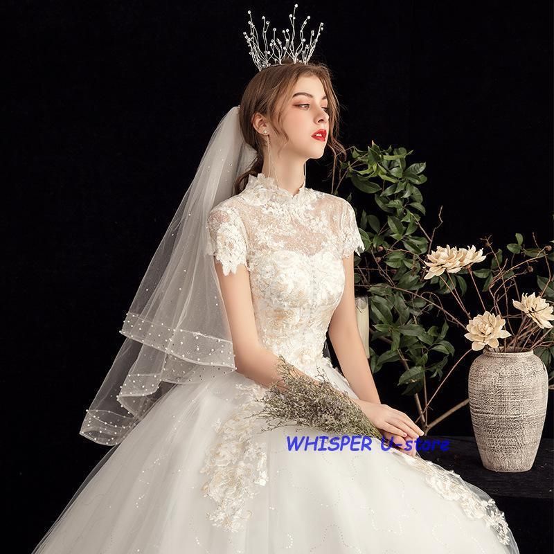 ウエディングドレスaライン白 袖ありレースウェディングドレス花嫁結婚式パーティードレス二次会ブライダルロングドレスイブニングドレ
