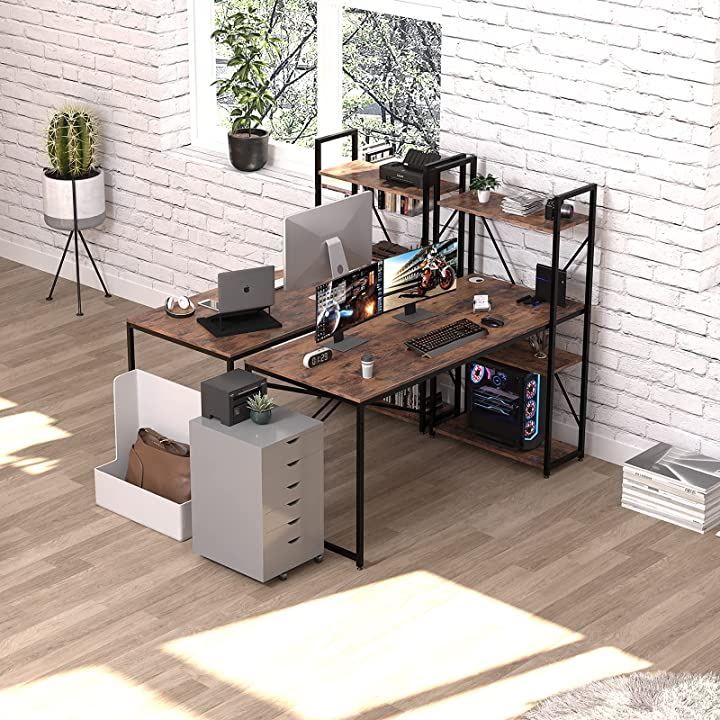 H型パソコンデスク 収納ラック2個付き オフィスデスク ラクラクに