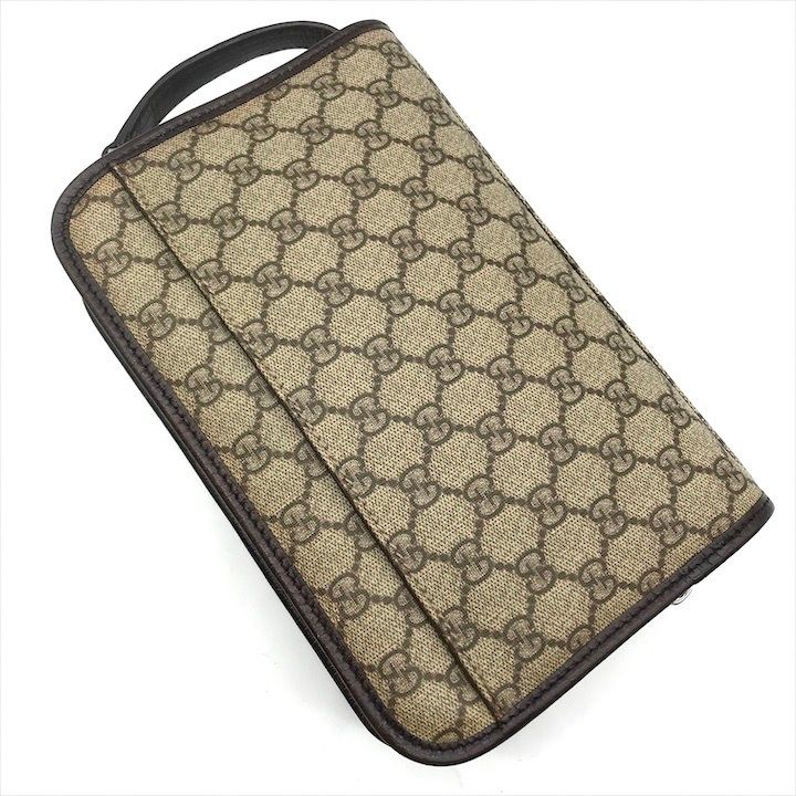 良品 GUCCI グッチ GGスプリーム PVC レザー クラッチ セカンド