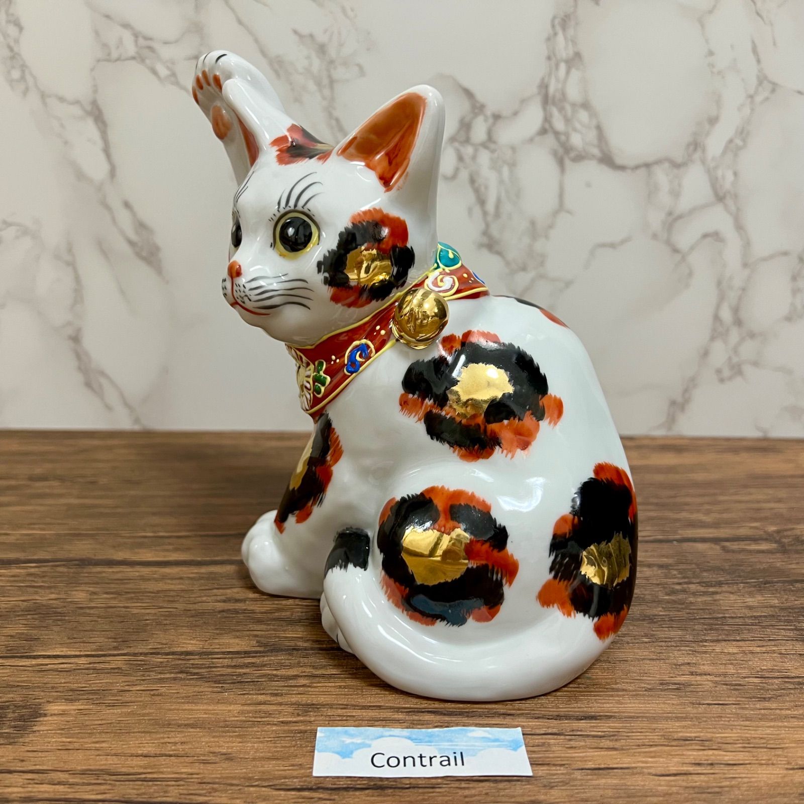 九谷焼 5.5号 招き猫 金三毛 縁起物 置物 右手 金運 Maneki Neko