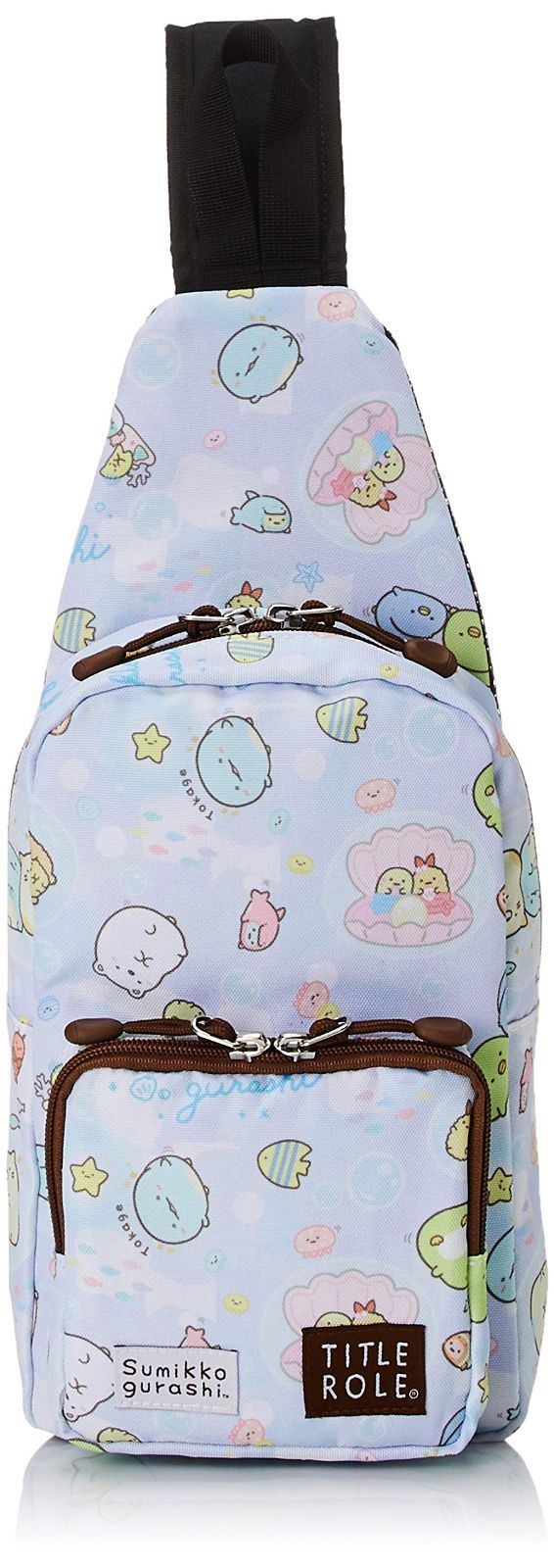 【特価セール】パープル 左右両肩対応 縦型 フレンドリー すみっコぐらし ジュニア キッズ ボディバッグ [タイトルロール]
