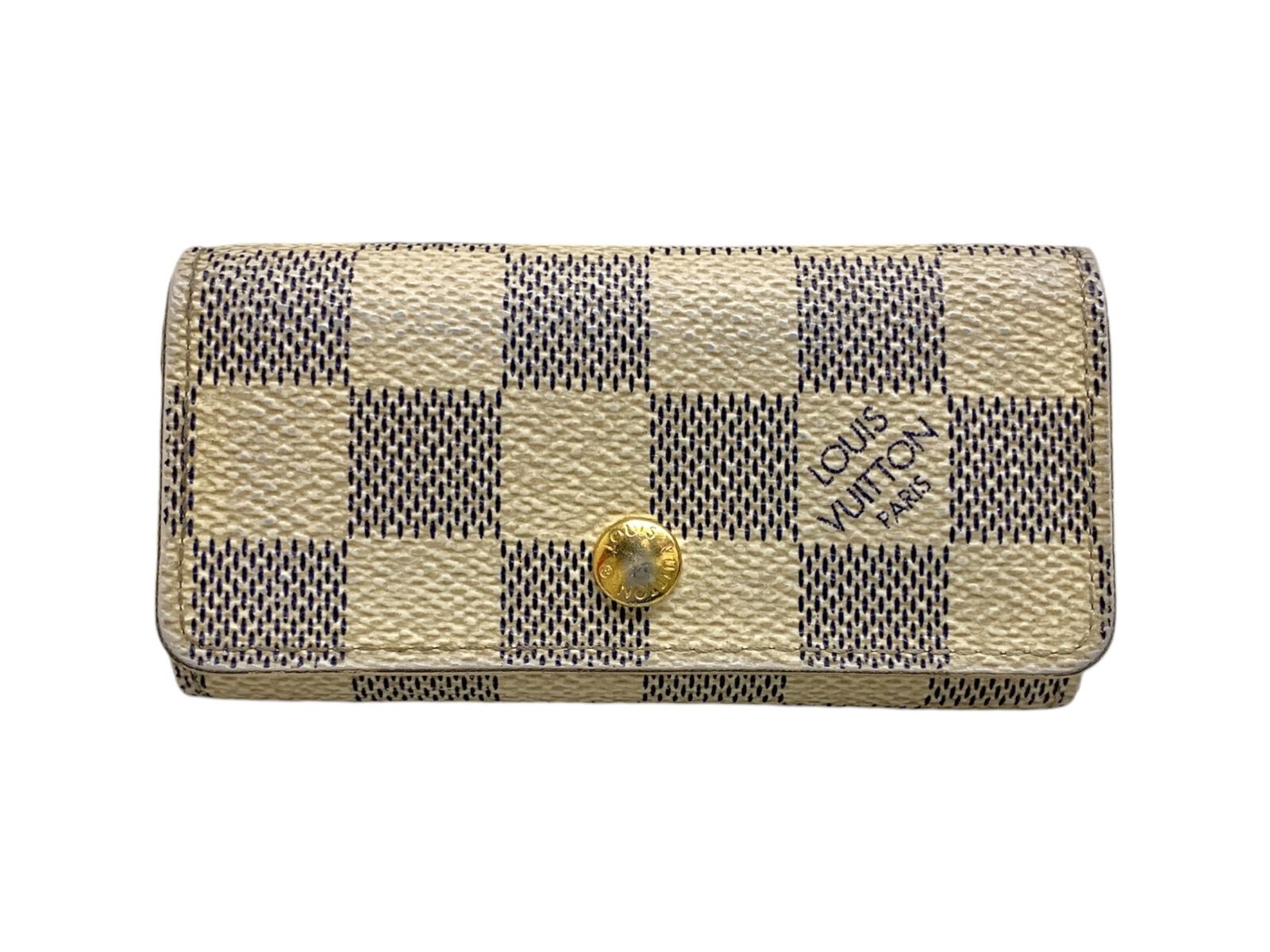 【美品】LOUIS VUITTON  N60020  4連 キーケースアイボリー ヴィトン ダミエアズール ミュルティクレ4 N60020 アイボリー
