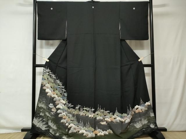 平和屋着物○お召 市松菱文 正絹 逸品 AABC4902zg