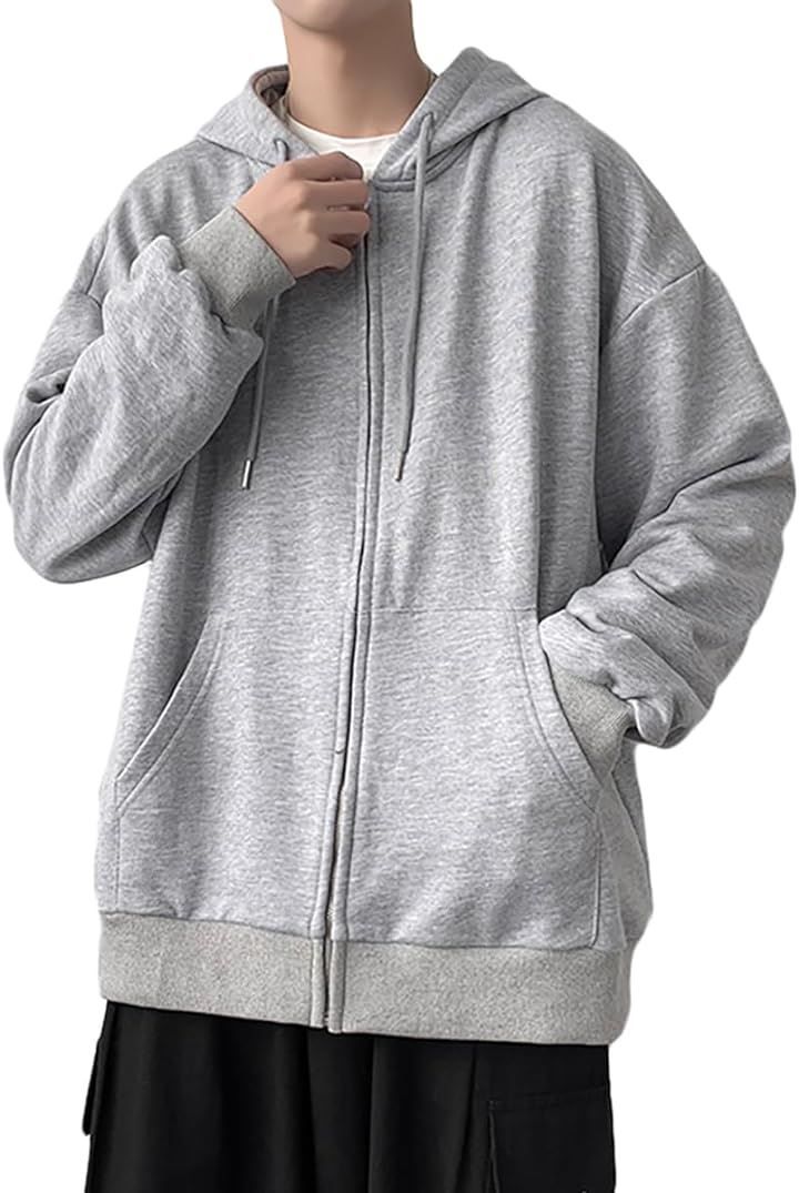 NALADA パーカー メンズ ポケット付き 長袖 ジップアップ 薄手( グレー，  XL)