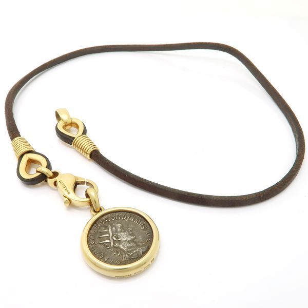 BVLGARI モネーテ 309242 レザー チョーカー 750 K18YG