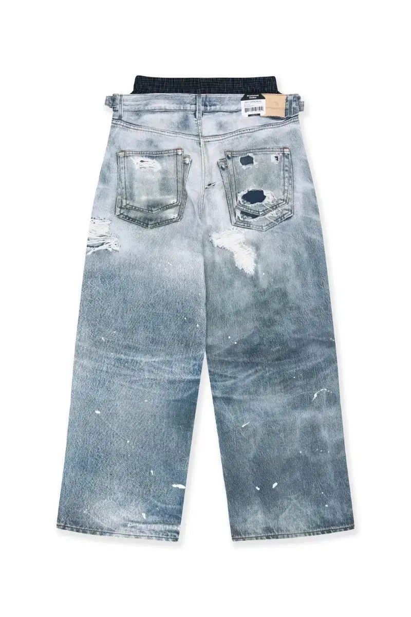 2 プロトコル インデックス トロンプ ルイユ レイヤード パンツ 青