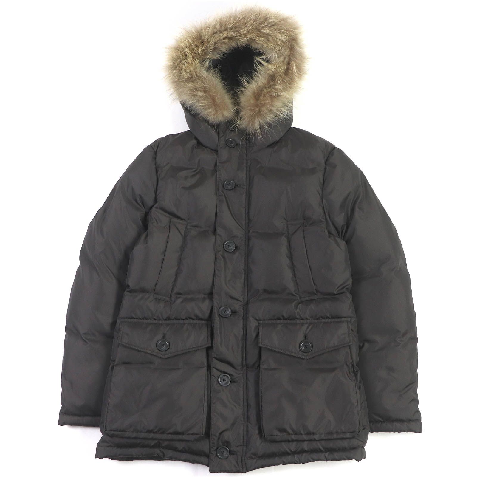 極美品BURBERRY BLACK LABEL バーバリーブラックレーベル ラクーンファーフーデッド 裏チェック ダウンジャケット ブラウン系 M 正規品 メンズ