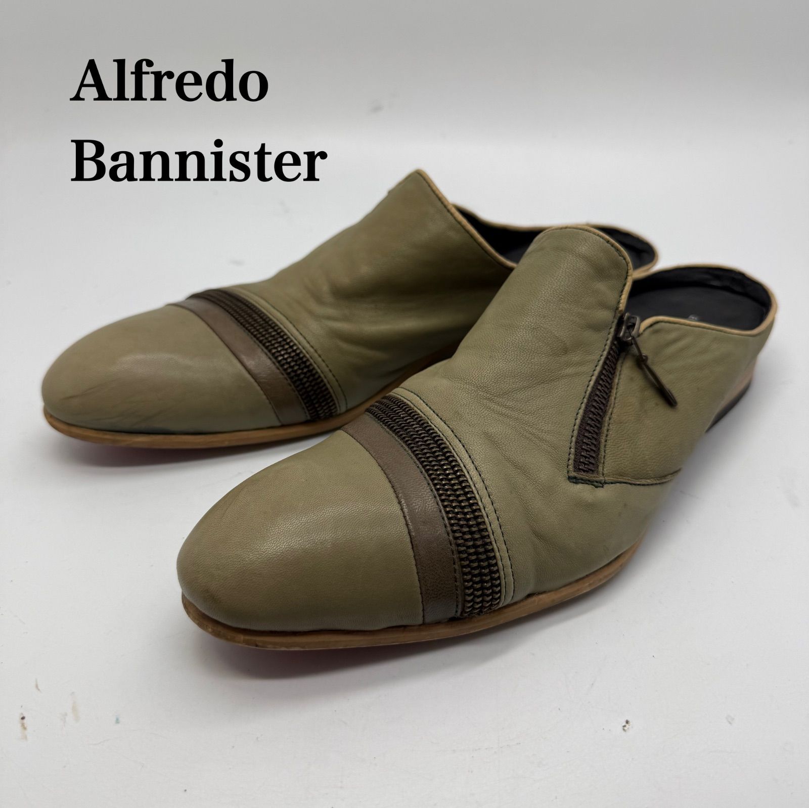 alfredoBANNISTER メンズミュール 本革レザー お兄系 Y2K美品 ALFREDO BANNISTER 00s y2k zip design leather mule shoes 42