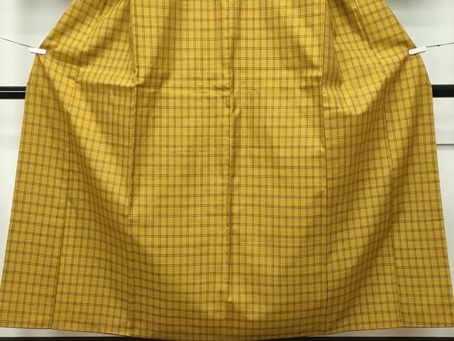 平和屋本店□極上 本場黄八丈 市松綾織 紬 逸品 CZAA2445s5