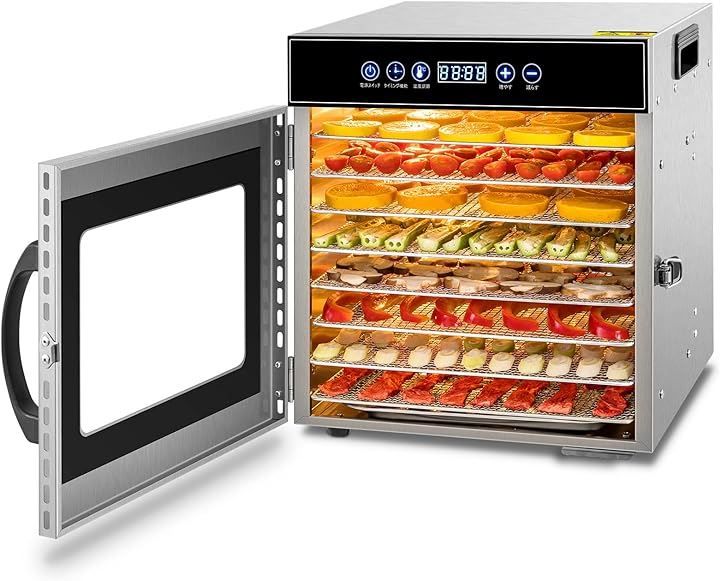 Kwasyo 8層 ステンレス鋼 食品乾燥機 500W高効率 熱風循環 30～90℃ 0 