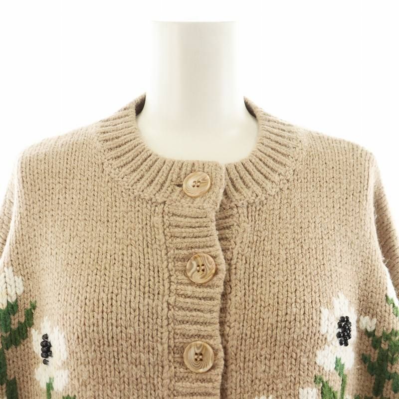 セブンテンバイミホカワヒト SEVEN TEN by MIHO KAWAHITO 20AW フラワー刺繍ニットカーディガン ビーズ M ピンクベージュ セブンテンバイミホカワヒト SEVEN TEN by MIHO KAWAHITO 20AW
