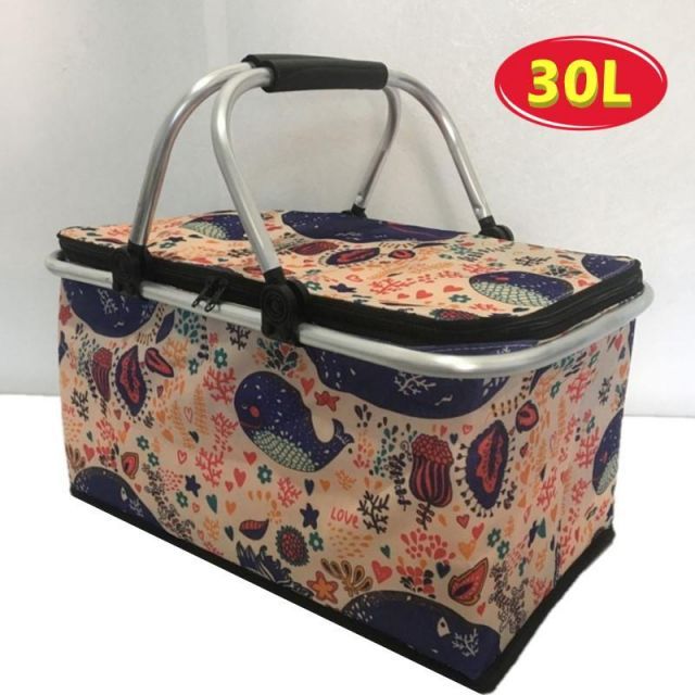 保冷・保温 機能付き 30L 折りたたみ式 エコバッグ【F-215-04】大容量 バスケット 買い物かご 断熱バッグ屋外 ピクニック