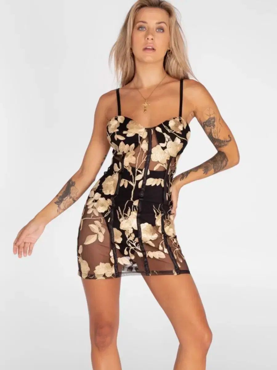 Jagger & Stone メッシュ 刺繡 ワンピース