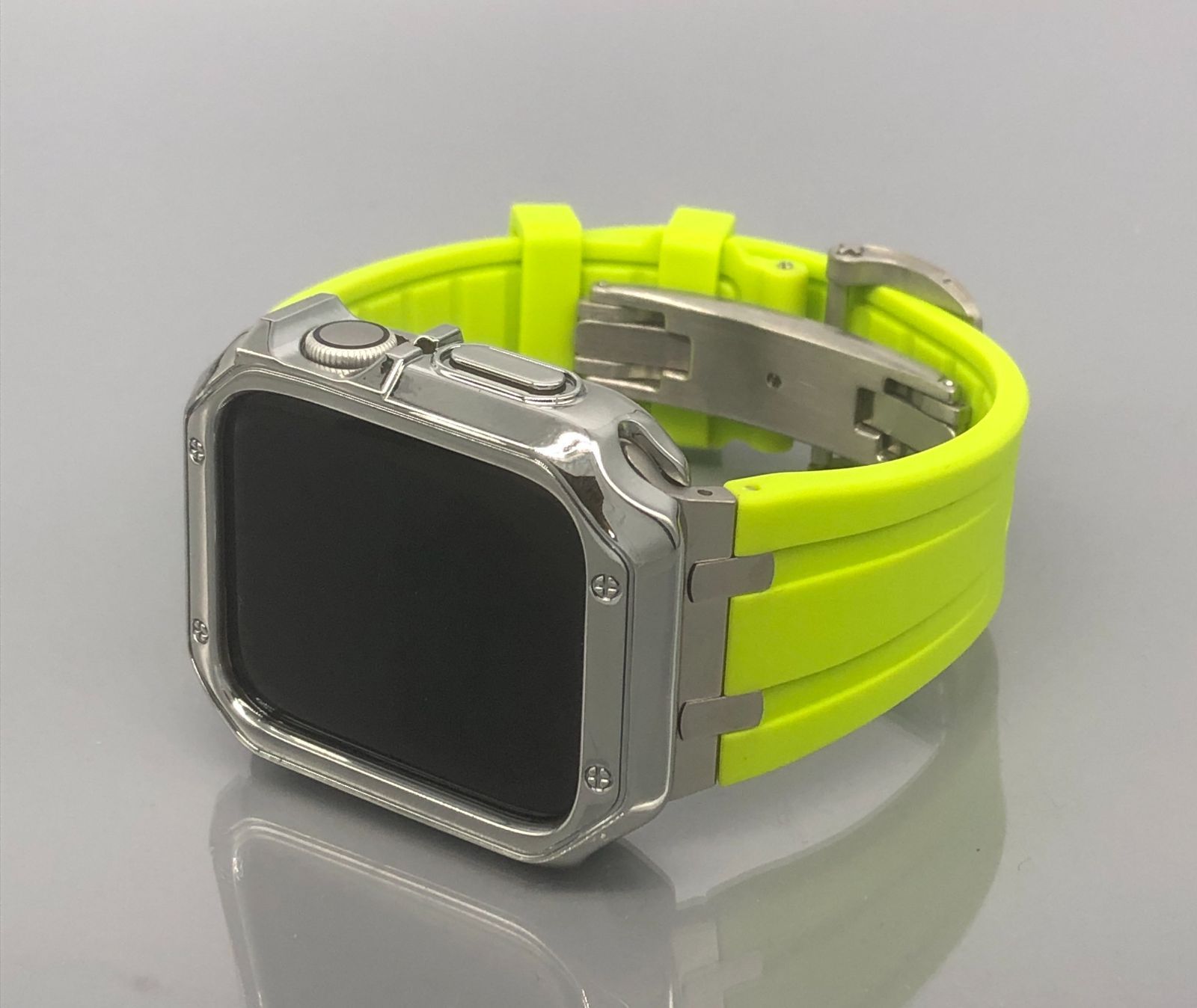 GimelZayinセット シーム シルバー Lグリーン アップルウォッチ ラバーベルト Apple Watch ケース　カバー　1～9 ultra ウルトラ　38mm 40mm 41mm 42mm 44mm 45mm 49mm Apple Watch バンド