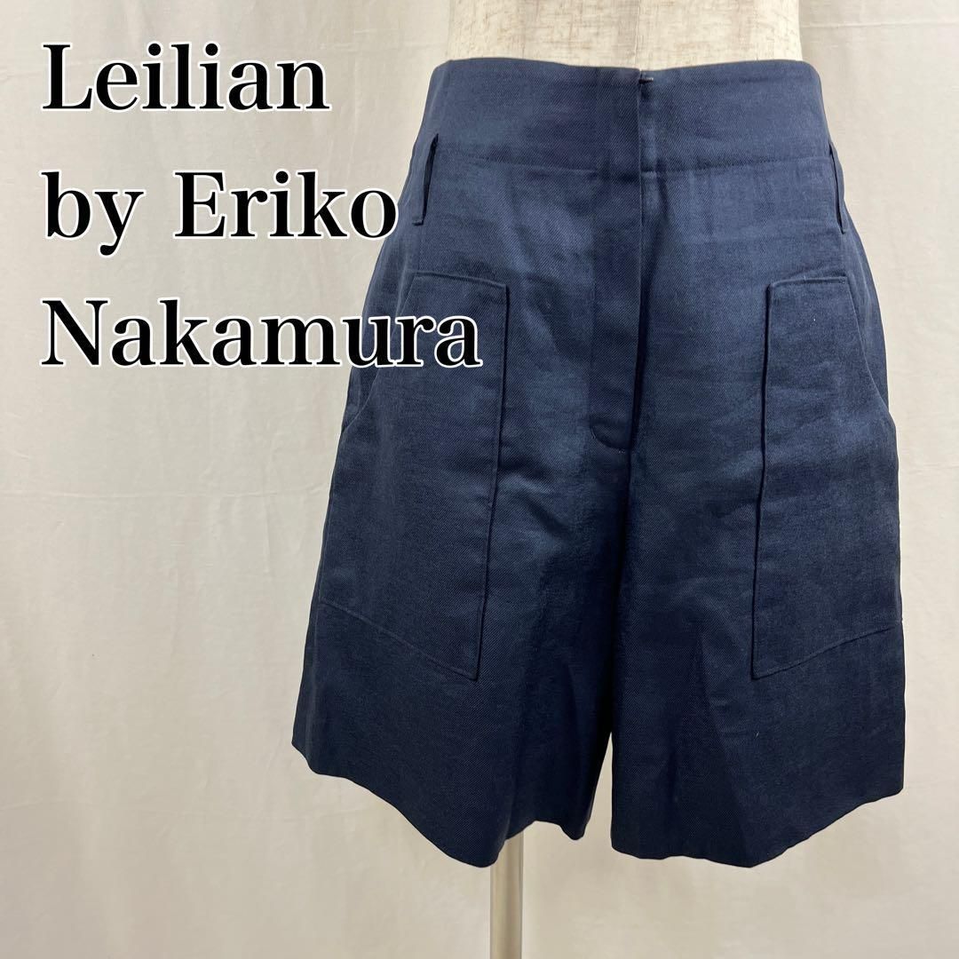 Leilian by Eriko Nakamura レリアンバイエリコナカムラ 7 ネイビー 紺色 大人女性 美シルエット 上品 ハイウエスト ショートパンツ ガウチョ キュロットパンツ 2453