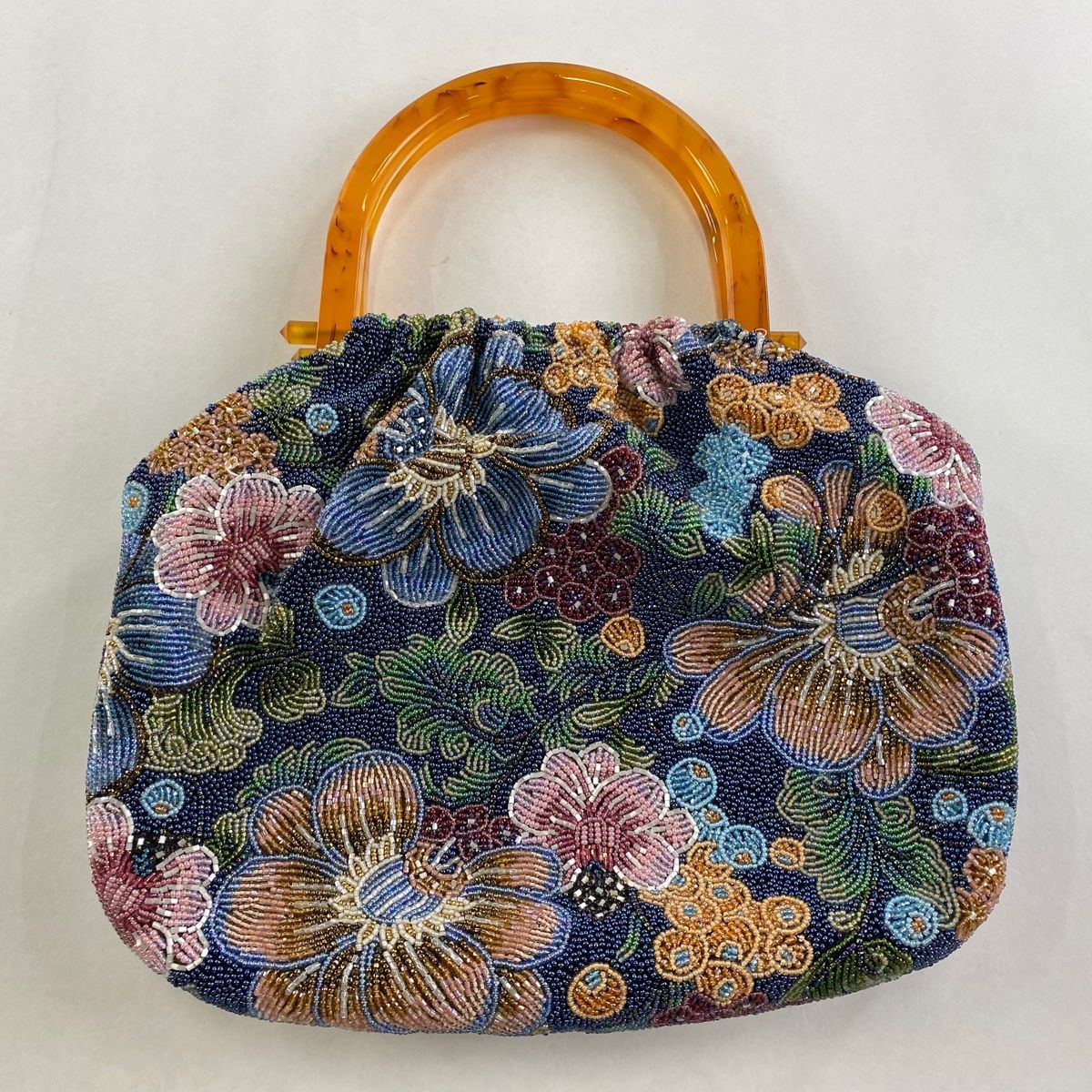 和装バッグ ビーズバッグ フォーマル 草花 青緑 ビーズ 和装小物