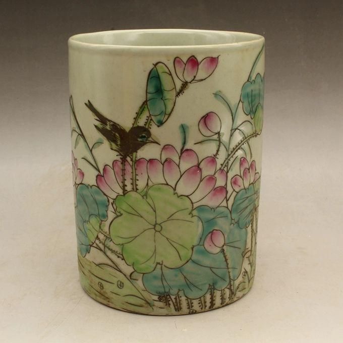 パステル花鳥筆箱 景徳鎮 陶磁器 装飾品 現代工芸品 美術品 置物
