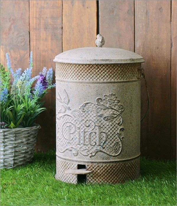 ゴミ箱 おしゃれ かわいい ふた付き ペダル式 蓋つき ダストボックス ブリキ 玄関 ベランダ ヴィンテージなブリキのダストボックス