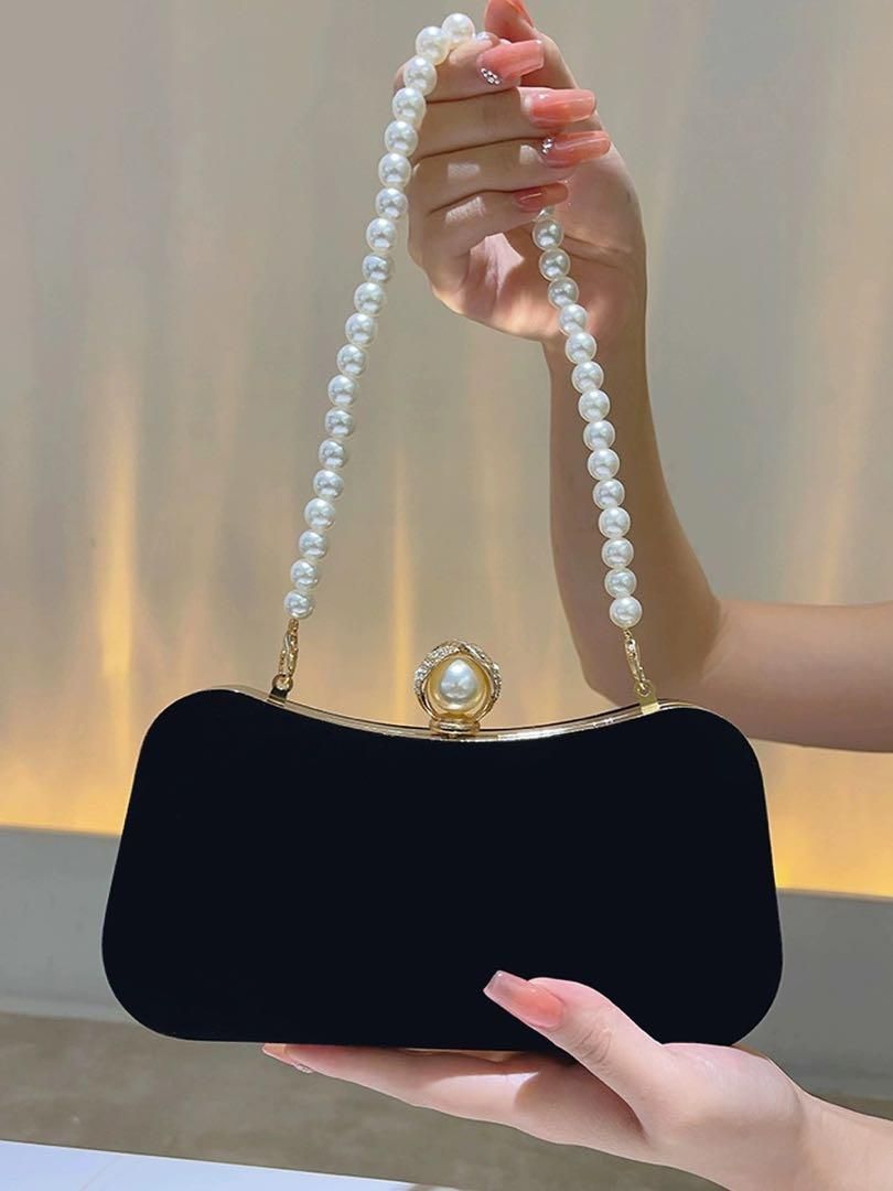 パール付き★上品クラッチ＆ショルダーバッグ★ベロア素材★結婚式/パーティー パール付き☆上品クラッチ＆ショルダーバッグ☆ベロア素材☆結婚
