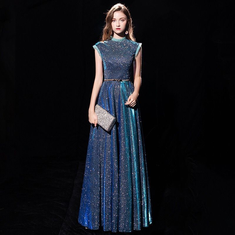 ドレス ファスナー パーティードレス フォーマルドレス ロングドレス グリーン ノースリーブ ハイネック 結婚式 二次会 発表会 スレ