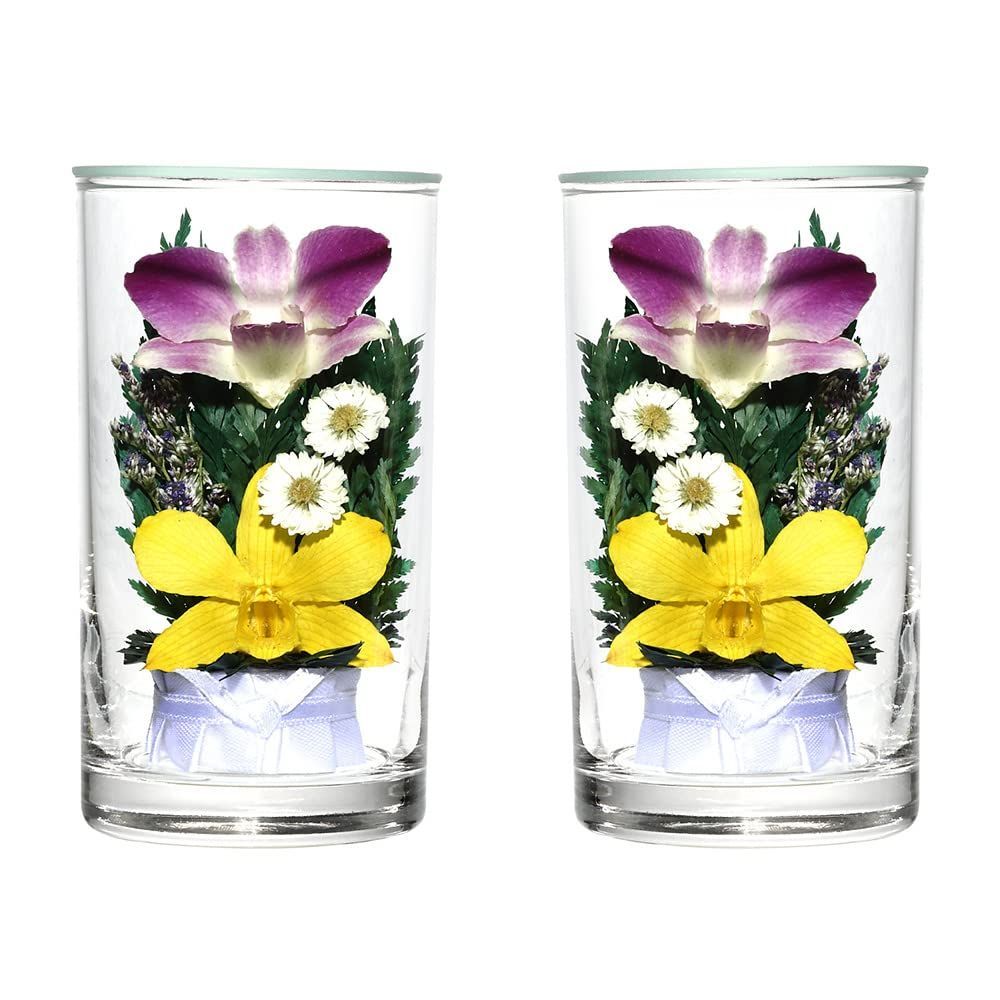 【人気商品】（なないろ館）お供え 花 グラスフラワー 2本セット 仏花 仏壇 枯れない 手元供養 お悔やみ お盆 お彼岸 お墓参り 喪中見舞い ペット 供養 (S黄)