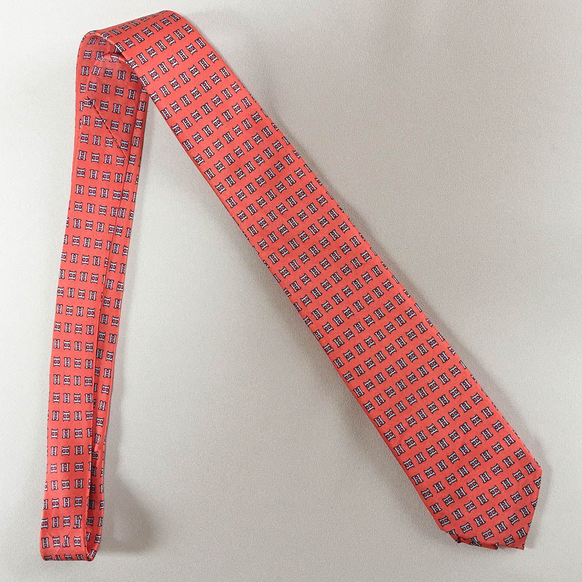 美品 エルメス HERMES ネクタイ シルク100% フランス製 オレンジ