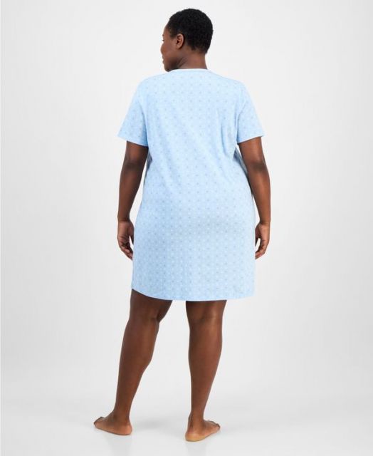 チャータークラブ レディース ナイトウェア アンダーウェア Women s Cotton Printed Henley Sleepshirt XS-3X Daint Medallion