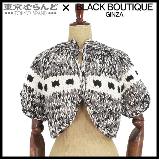 シャネル CHANEL カシミヤカウチン 半袖ボレロカーディガン グレーxホワイトxブラック カシミヤ サマーニット 38 トップス レディース 101777502