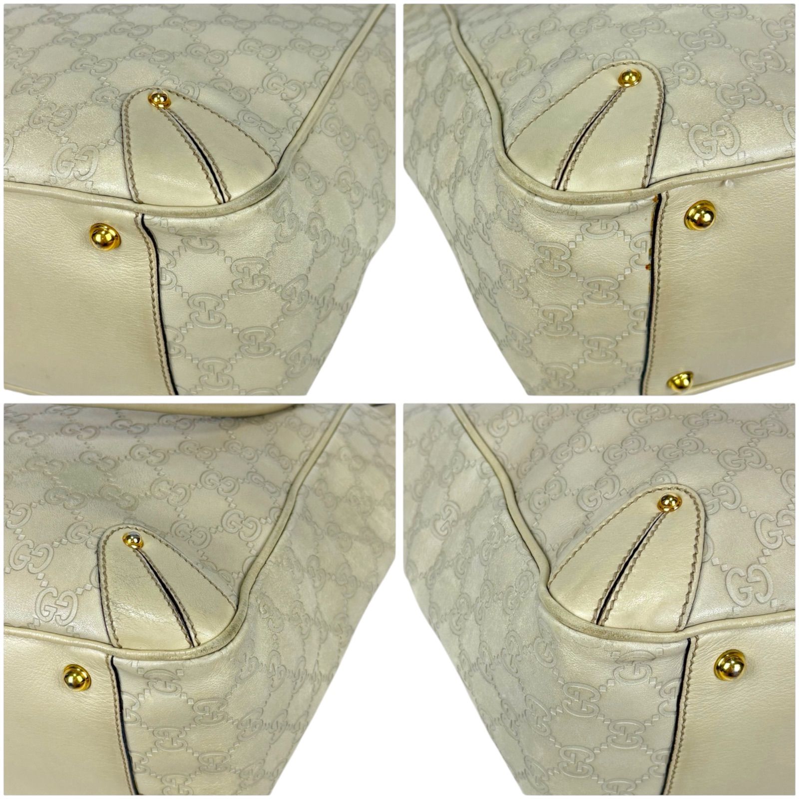 グッチ GUCCI シマレザー トートバッグ ショルダーバッグ アイボリー