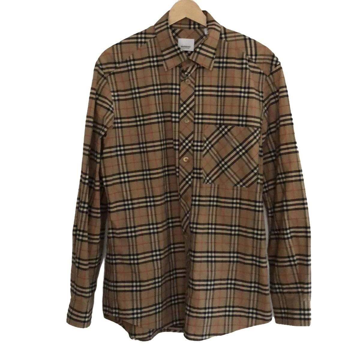 BURBERRY LONDON バーバリー ロンドン 襟 チェック コットン 長袖 シャツ 香港製 ブラック系 S【中古】