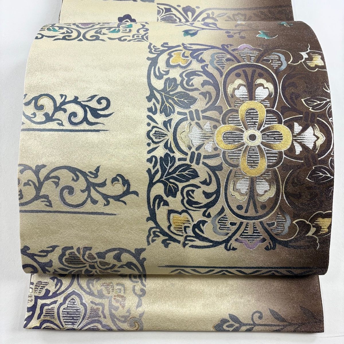 りちゃ 袋帯 美品 名品 菊 橋 箔 金銀彩 赤茶 お太鼓柄 正絹 【中古