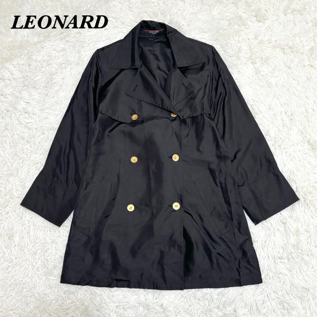 レオナール シルク スプリングコート 9R 襟裏ヒョウ柄 ブラック